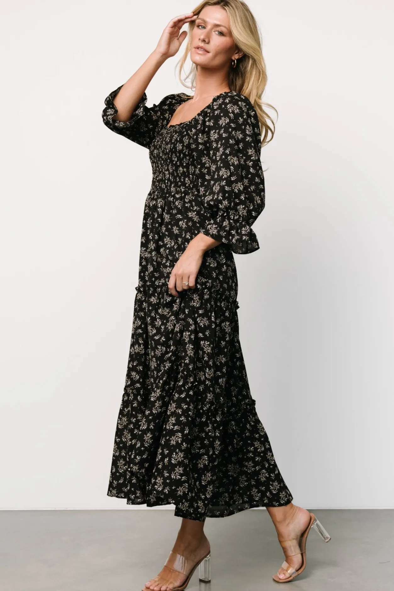 New Baltic Born Margareta Tiered Dress | Black Floral BlackFloral