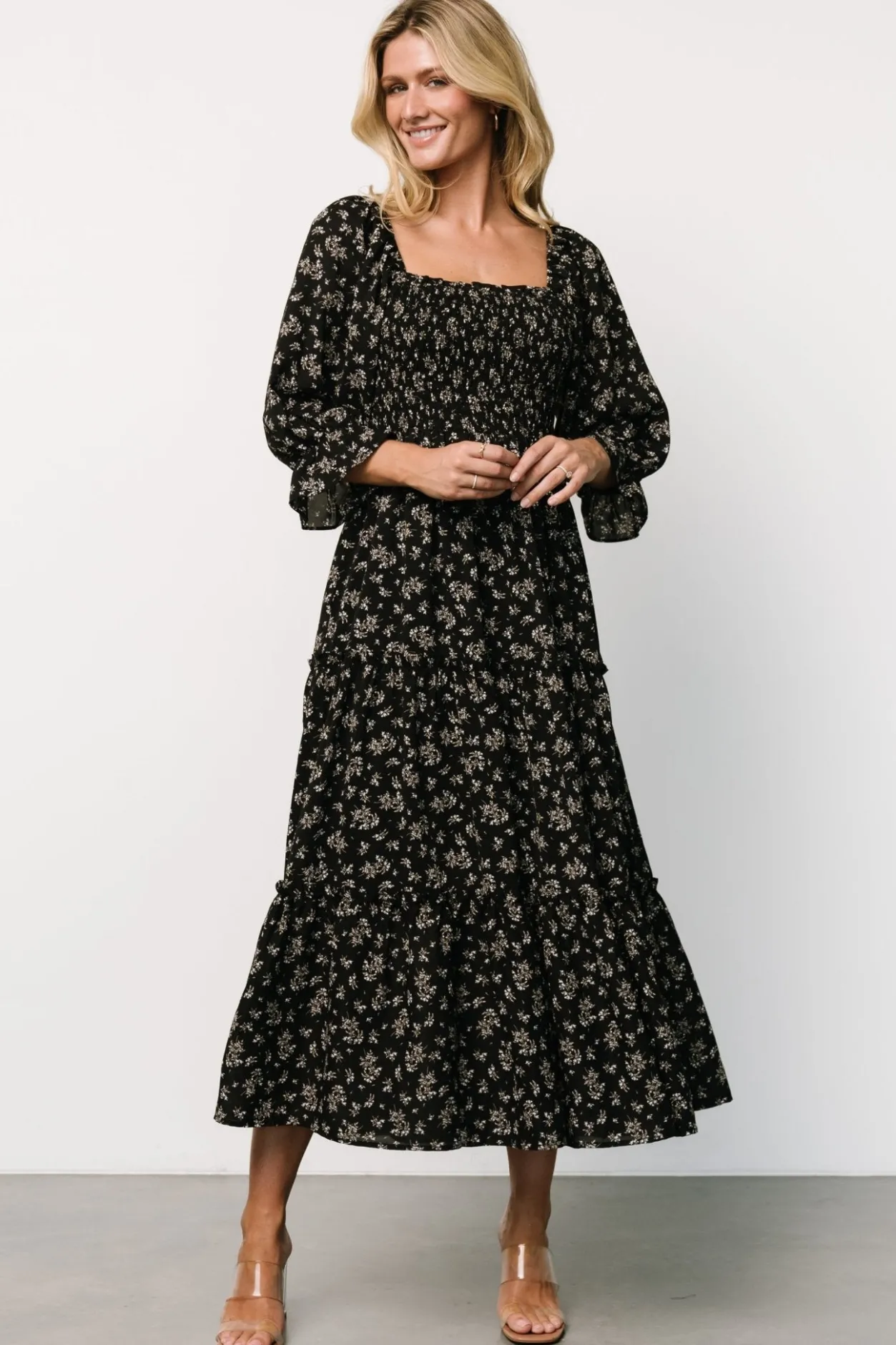 New Baltic Born Margareta Tiered Dress | Black Floral BlackFloral