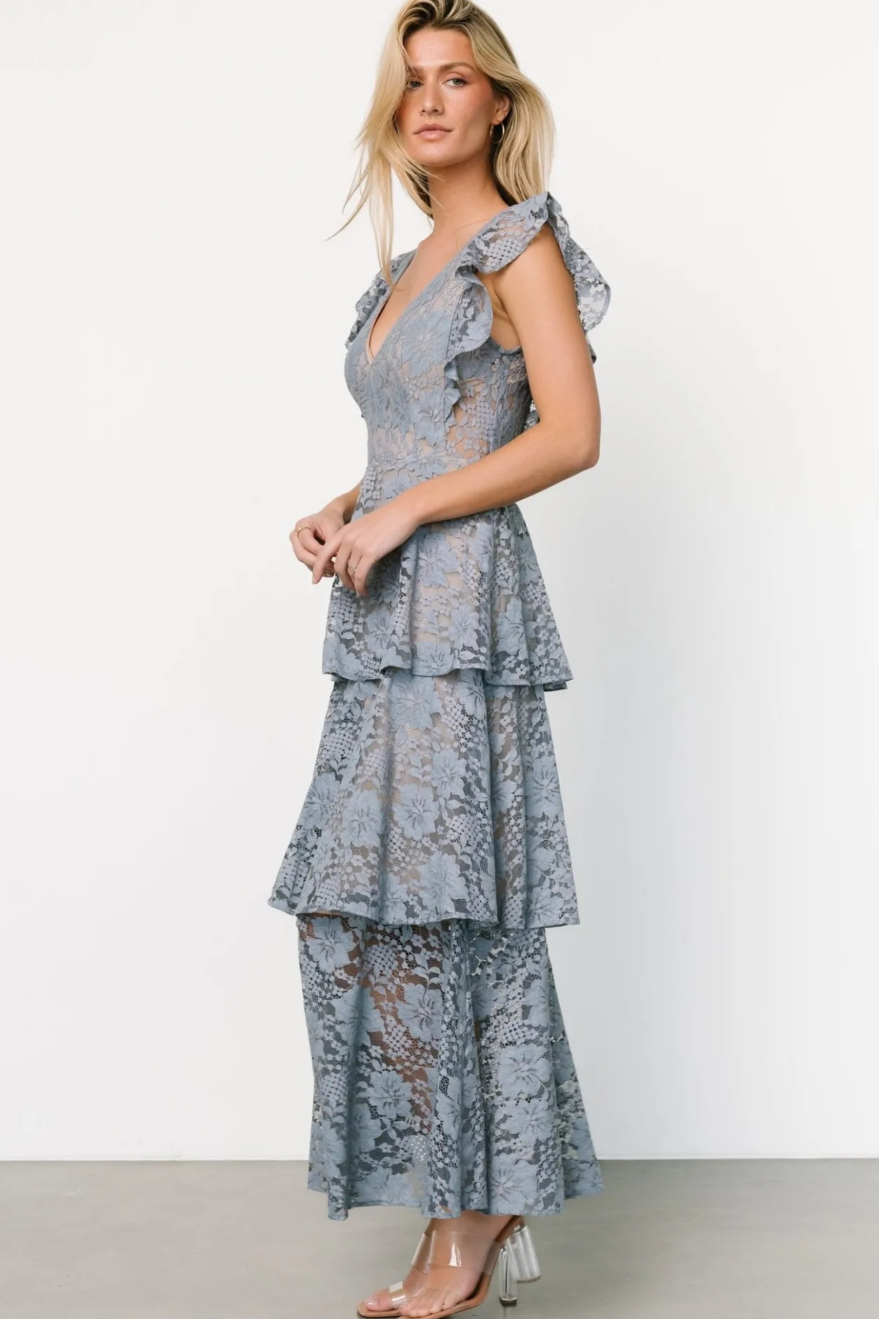 Fashion Baltic Born Margot Lace Tiered Maxi Dress | Dusty Slate DustySlate