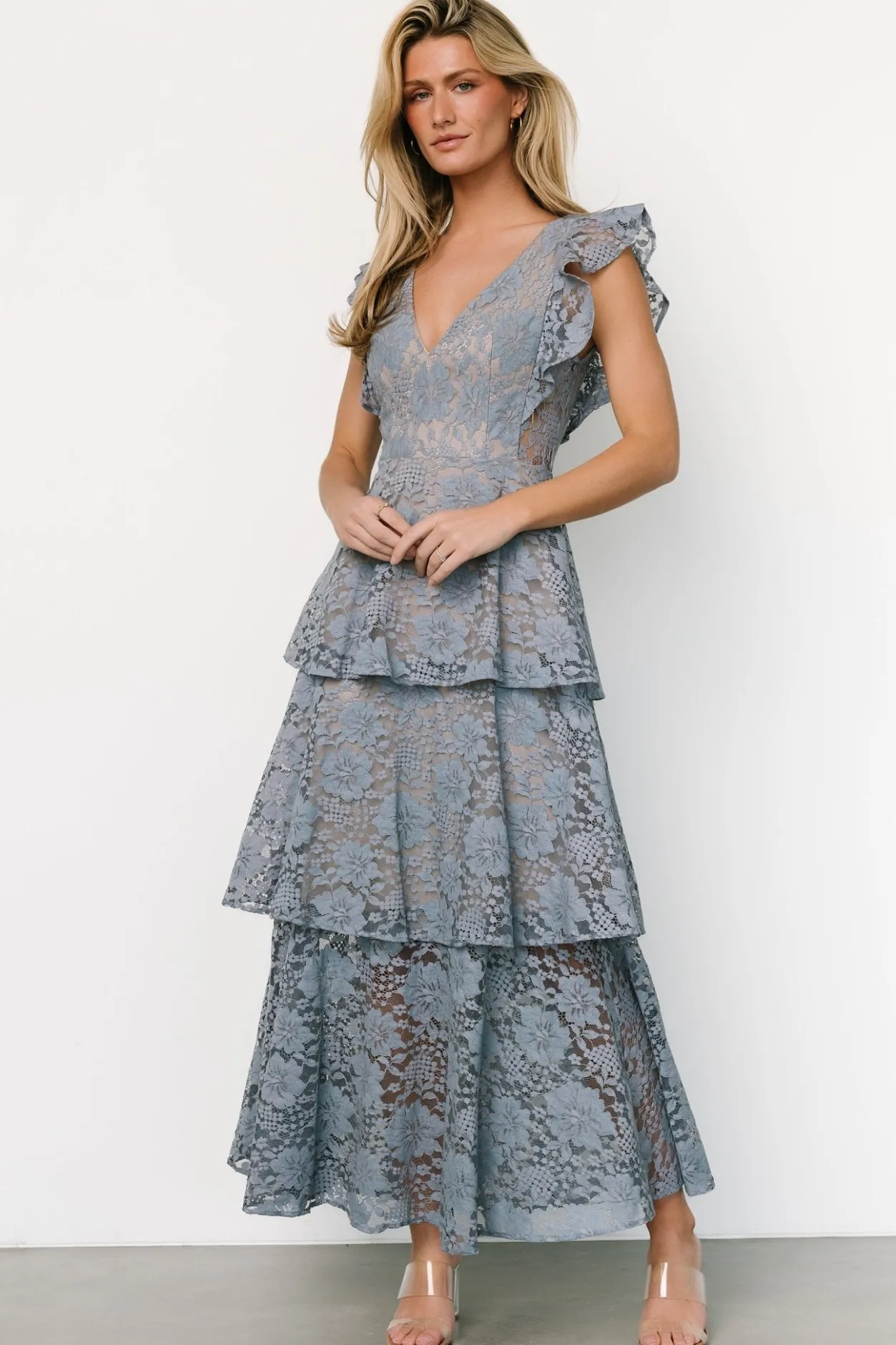 Fashion Baltic Born Margot Lace Tiered Maxi Dress | Dusty Slate DustySlate