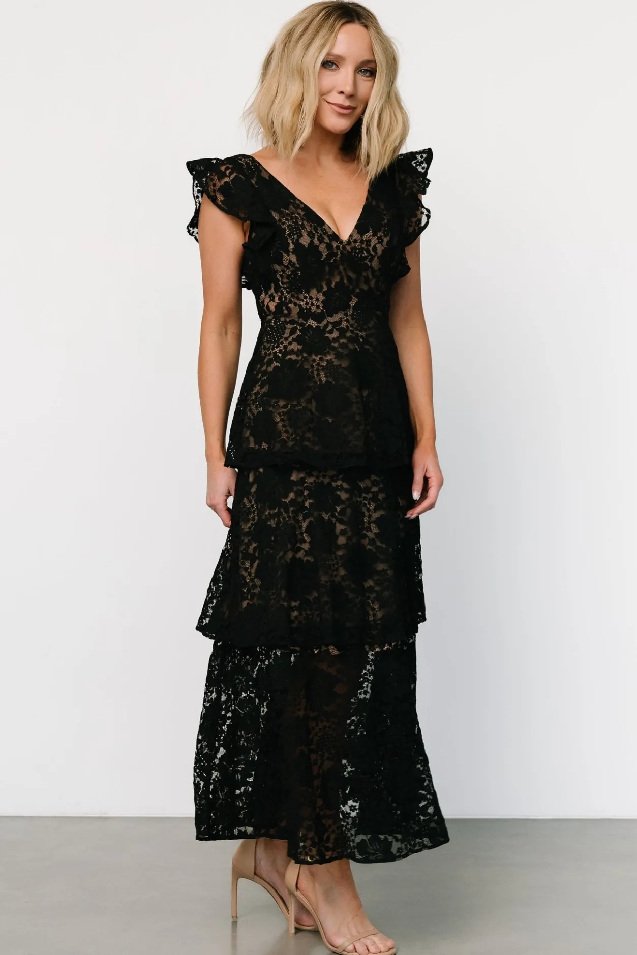 Discount Baltic Born Margot Lace Tiered Maxi Dress | Black + Nude Black+Nude