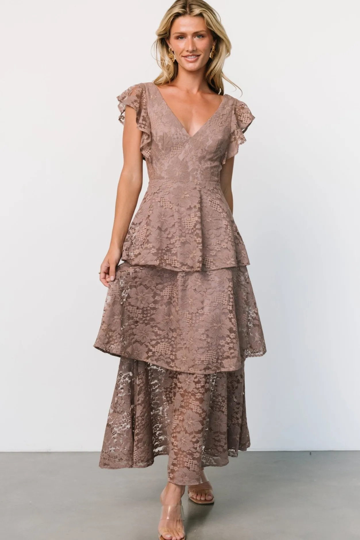 New Baltic Born Margot Lace Tiered Maxi Dress | Desert Taupe DesertTaupe