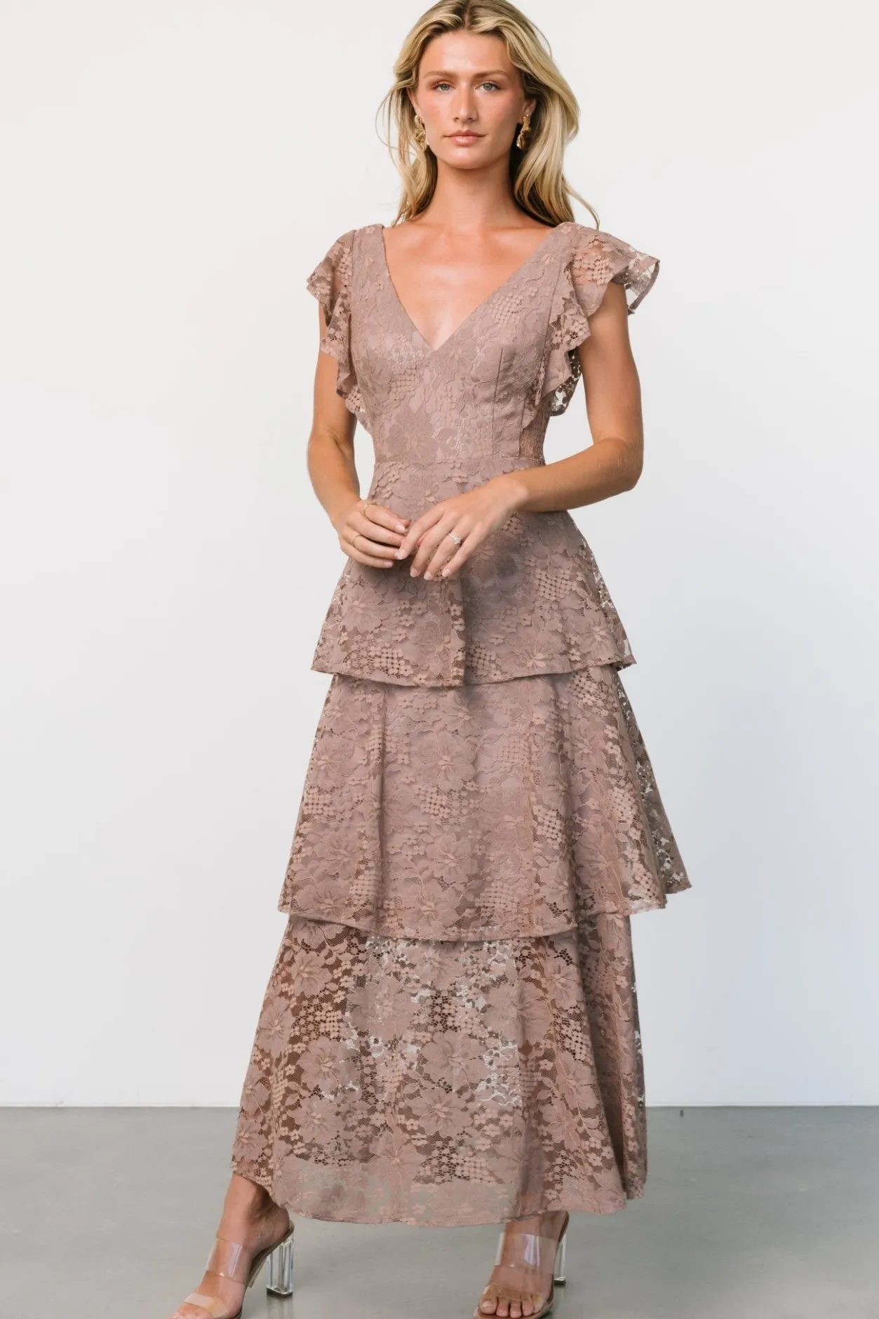 New Baltic Born Margot Lace Tiered Maxi Dress | Desert Taupe DesertTaupe