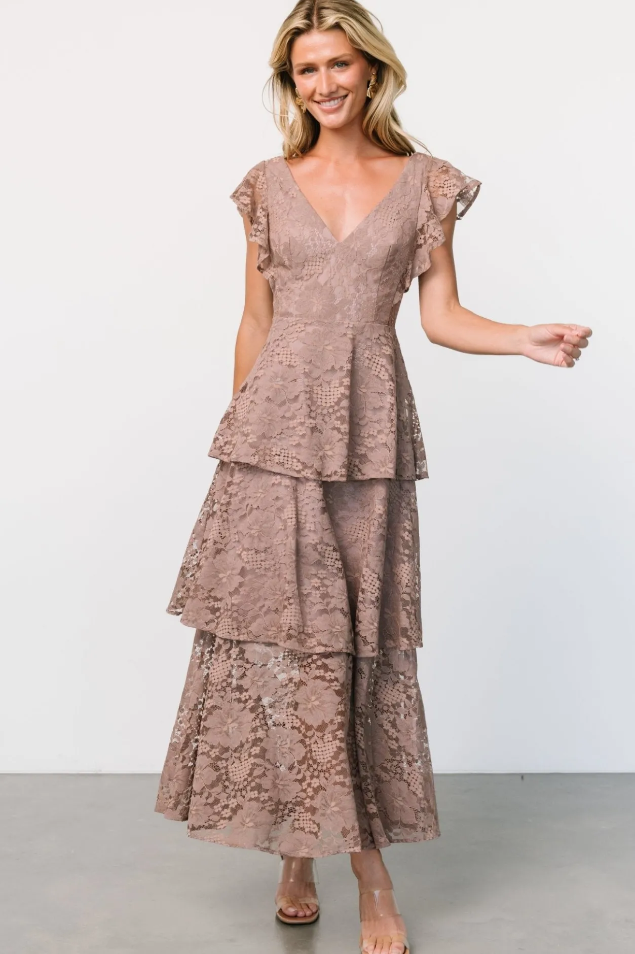New Baltic Born Margot Lace Tiered Maxi Dress | Desert Taupe DesertTaupe