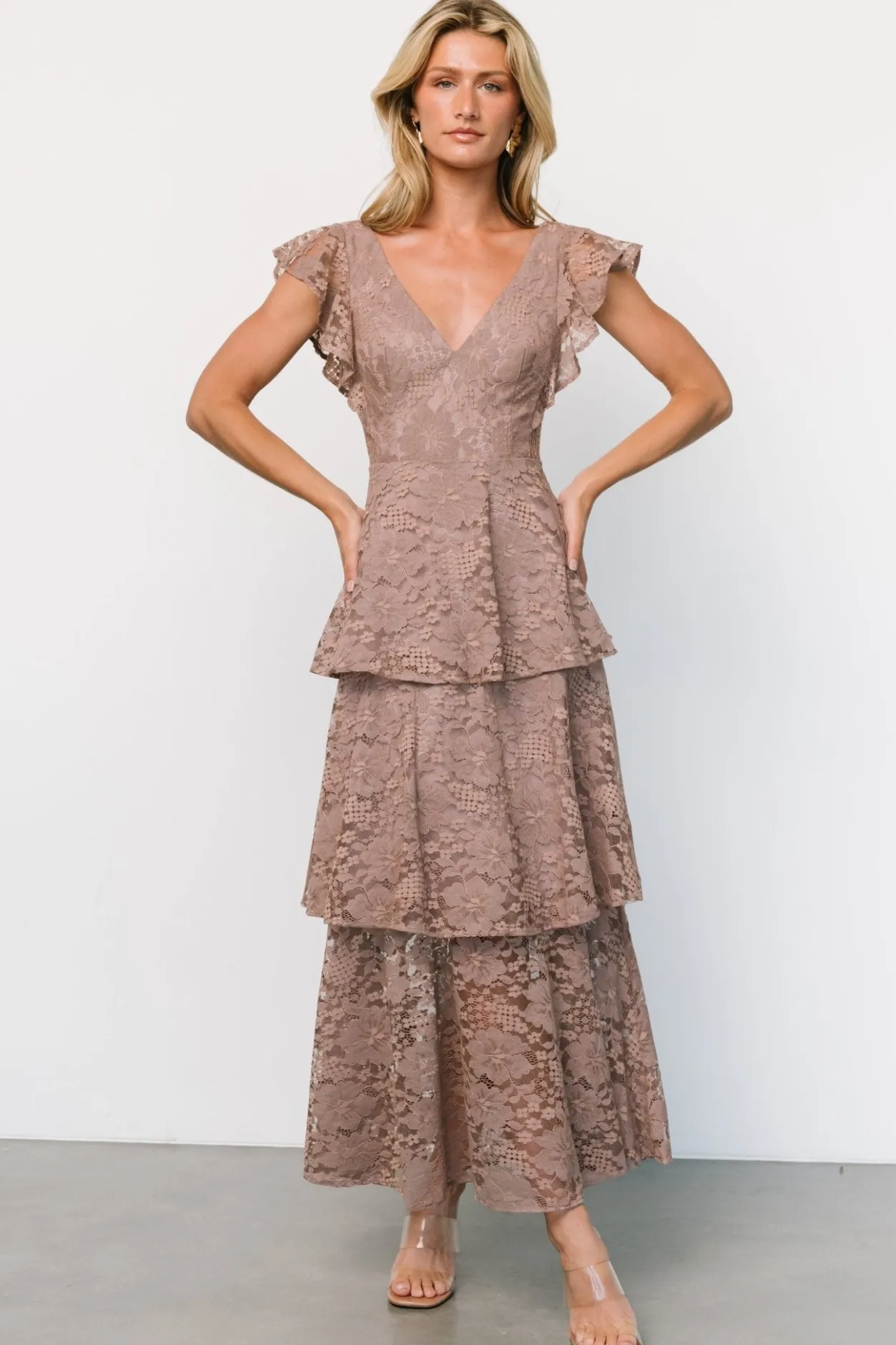 New Baltic Born Margot Lace Tiered Maxi Dress | Desert Taupe DesertTaupe