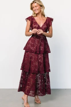 Online Baltic Born Margot Lace Tiered Maxi Dress | Wine