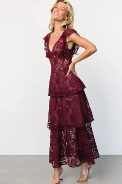 Online Baltic Born Margot Lace Tiered Maxi Dress | Wine