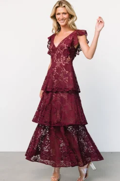 Online Baltic Born Margot Lace Tiered Maxi Dress | Wine