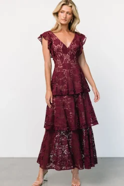 Online Baltic Born Margot Lace Tiered Maxi Dress | Wine
