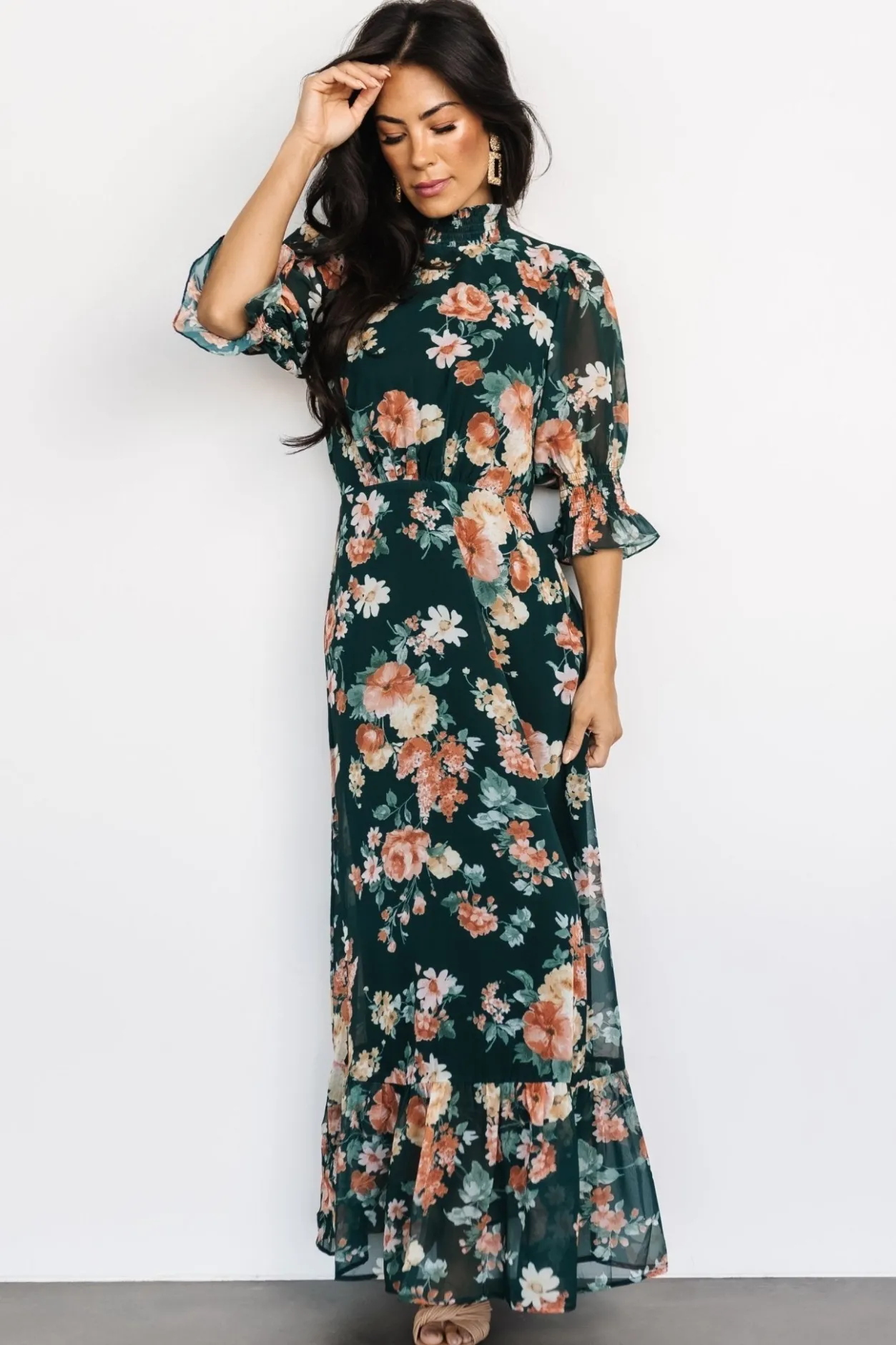 Clearance Baltic Born Marie Mock Neck Maxi Dress | Dark Green Floral DarkGreenFloral