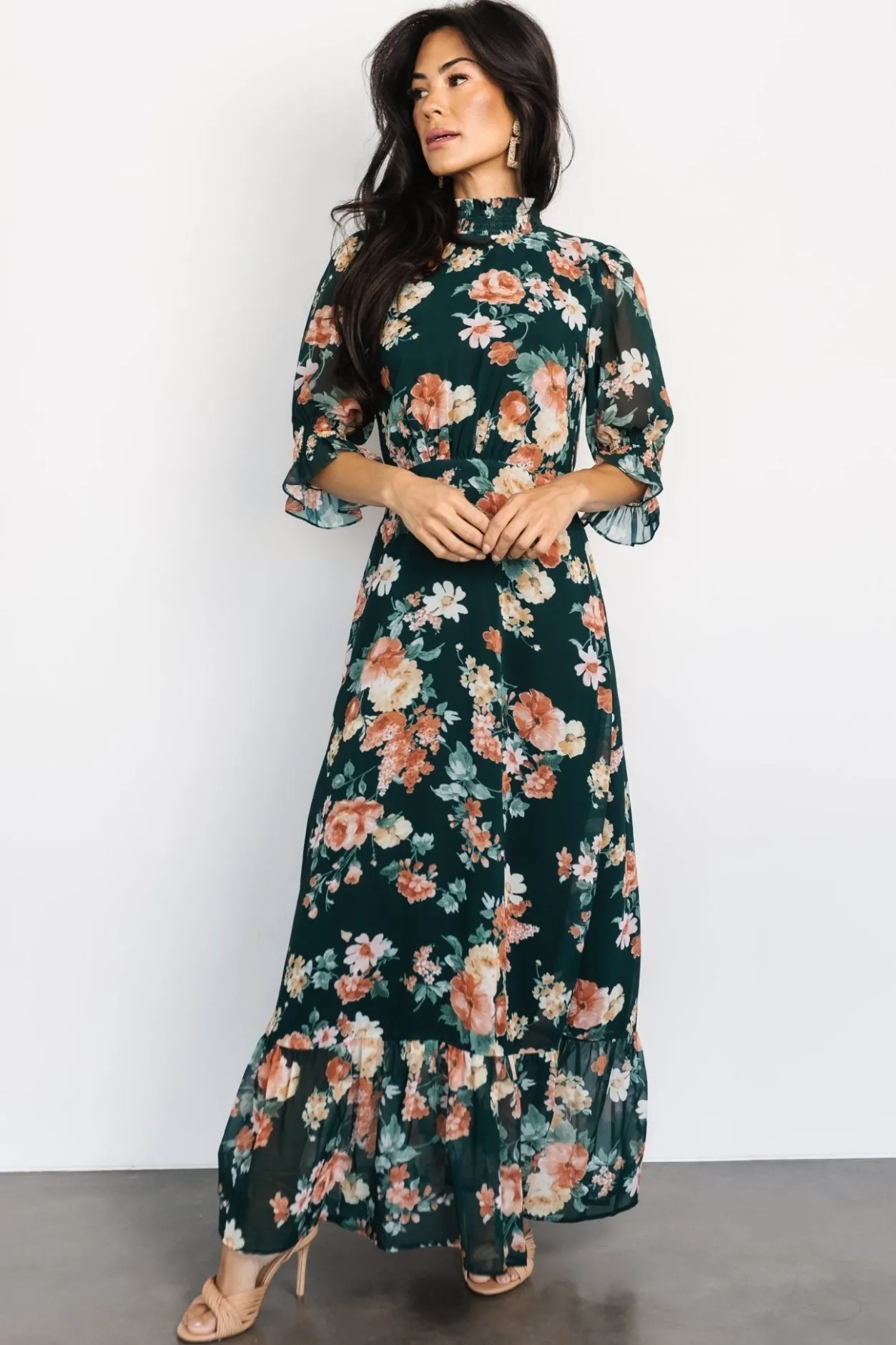Clearance Baltic Born Marie Mock Neck Maxi Dress | Dark Green Floral DarkGreenFloral