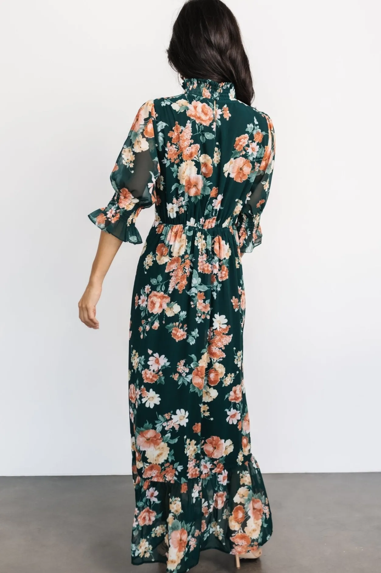 Clearance Baltic Born Marie Mock Neck Maxi Dress | Dark Green Floral DarkGreenFloral
