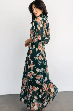 Clearance Baltic Born Marie Mock Neck Maxi Dress | Dark Green Floral DarkGreenFloral