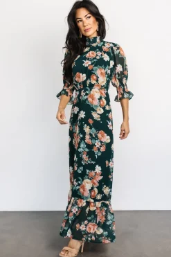 Clearance Baltic Born Marie Mock Neck Maxi Dress | Dark Green Floral DarkGreenFloral