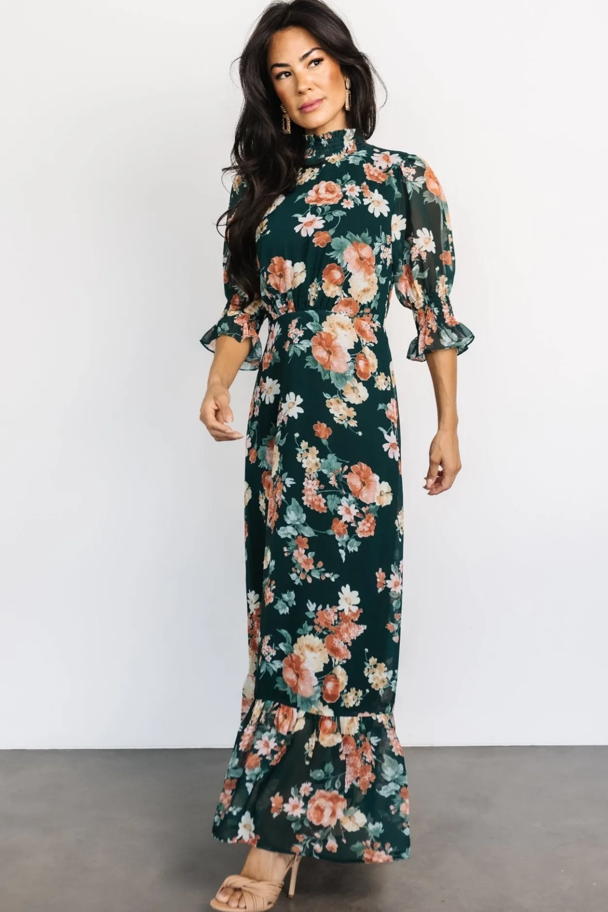 Clearance Baltic Born Marie Mock Neck Maxi Dress | Dark Green Floral DarkGreenFloral