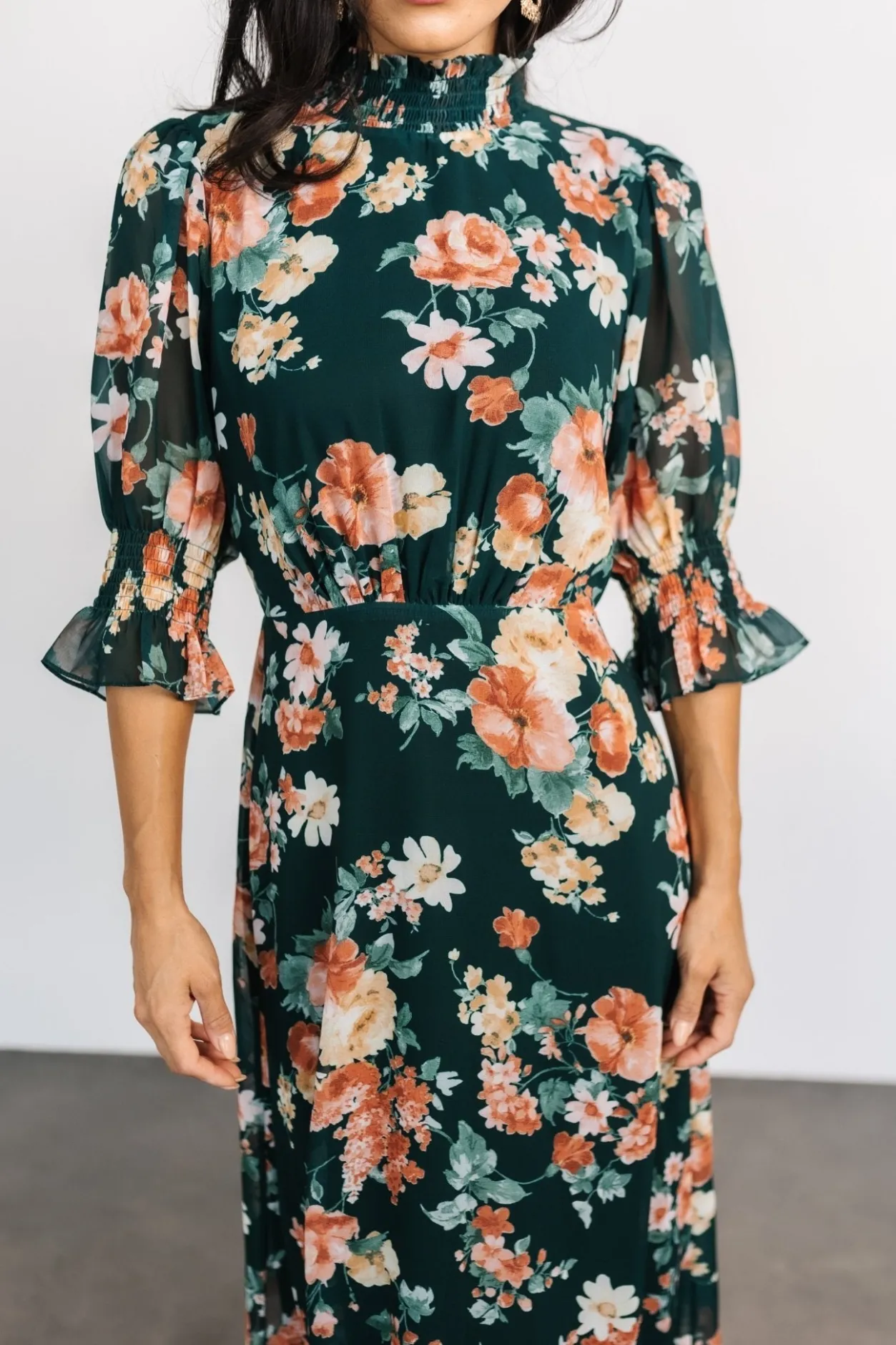 Clearance Baltic Born Marie Mock Neck Maxi Dress | Dark Green Floral DarkGreenFloral