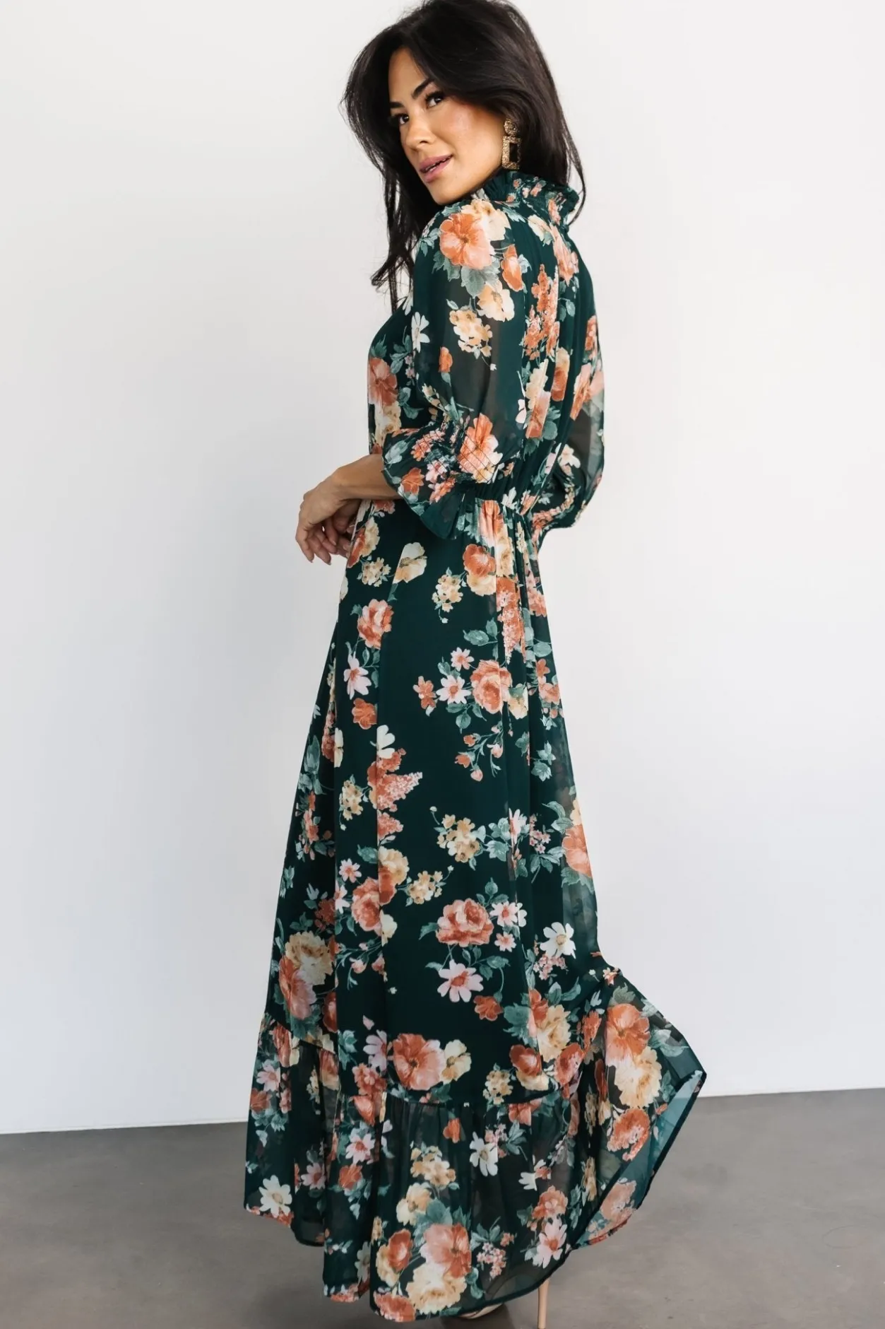 Clearance Baltic Born Marie Mock Neck Maxi Dress | Dark Green Floral DarkGreenFloral