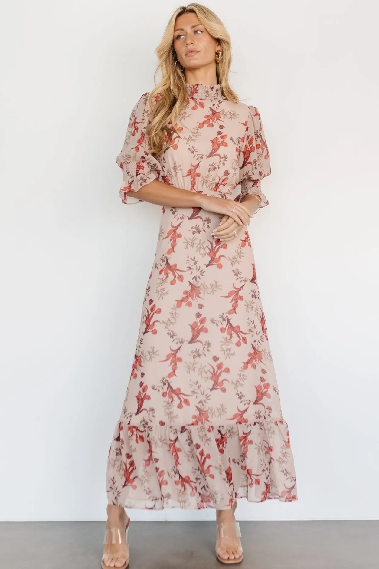Clearance Baltic Born Marie Mock Neck Maxi Dress | Blush Floral BlushFloral