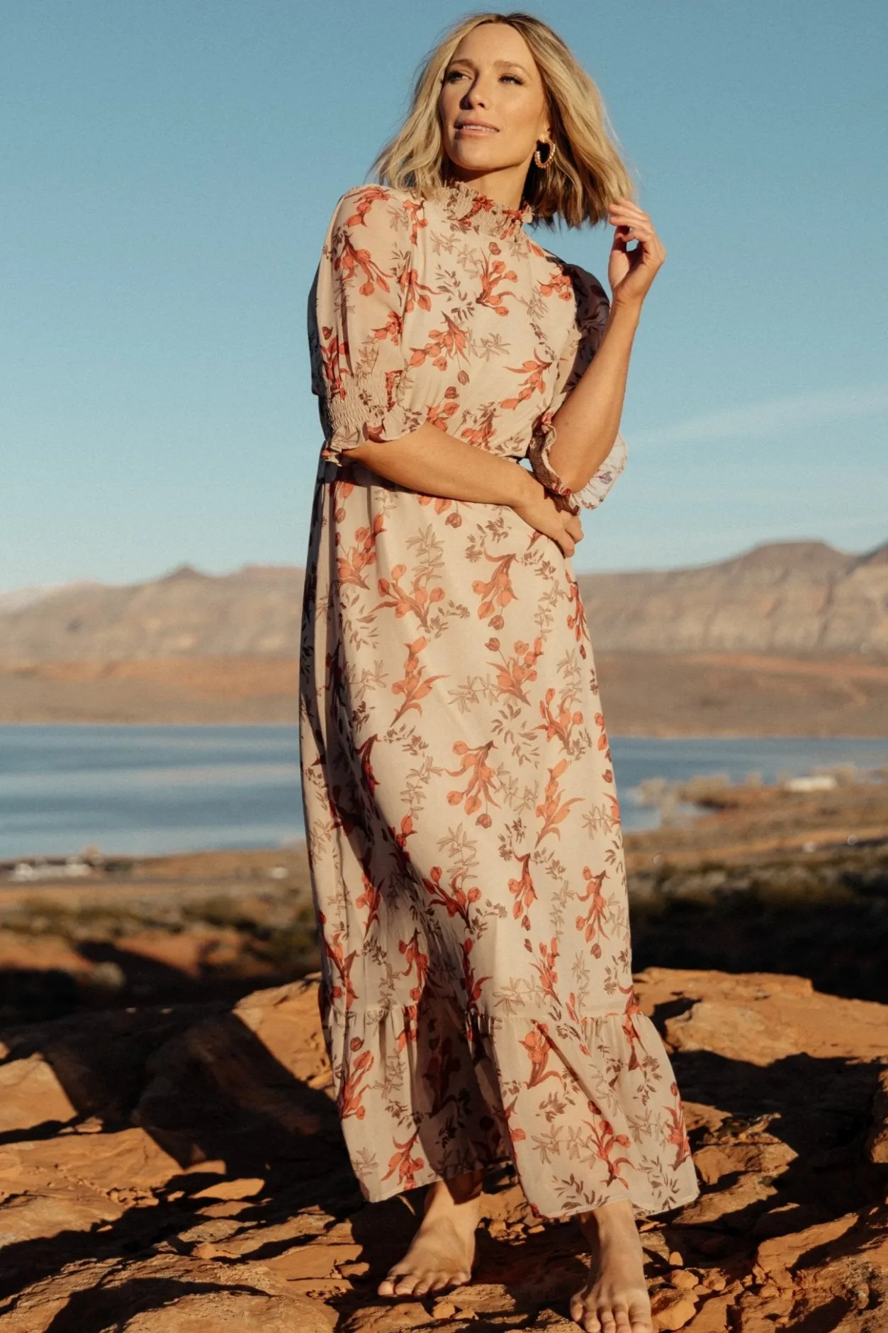 Clearance Baltic Born Marie Mock Neck Maxi Dress | Blush Floral BlushFloral