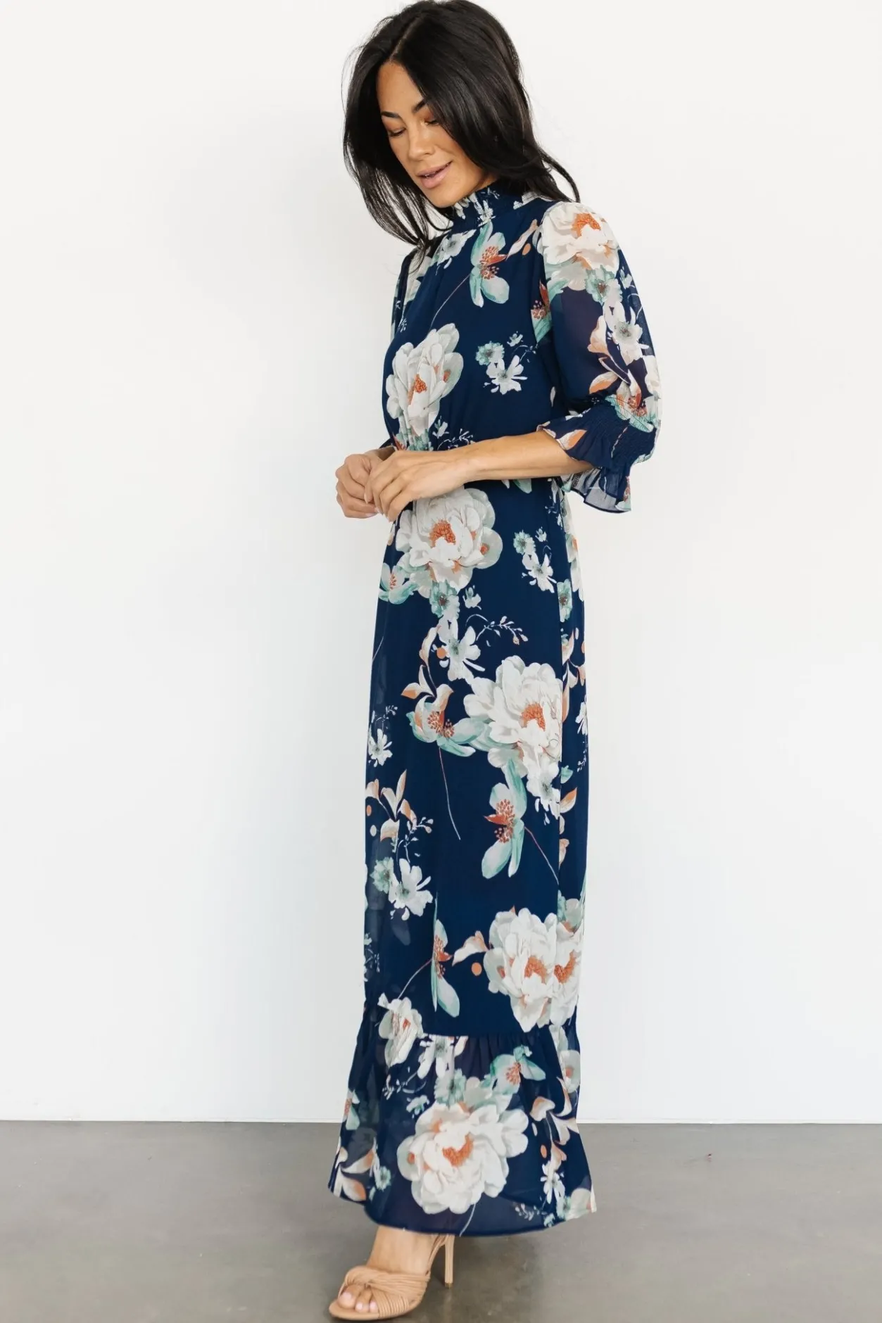 New Baltic Born Marie Mock Neck Maxi Dress | Navy Floral NavyFloral
