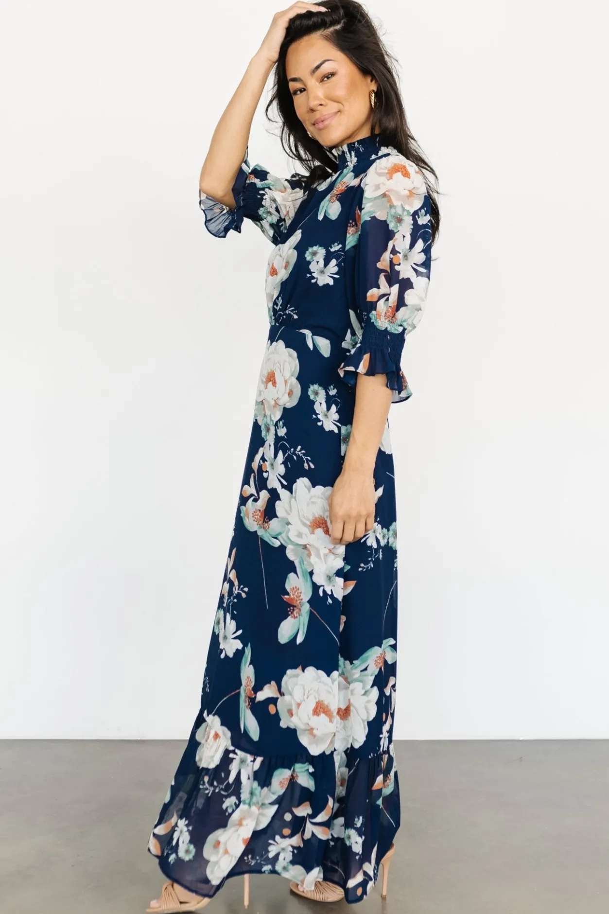 New Baltic Born Marie Mock Neck Maxi Dress | Navy Floral NavyFloral