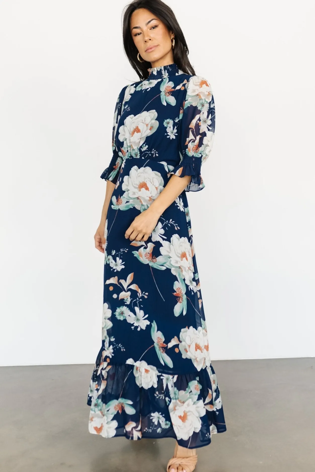 New Baltic Born Marie Mock Neck Maxi Dress | Navy Floral NavyFloral