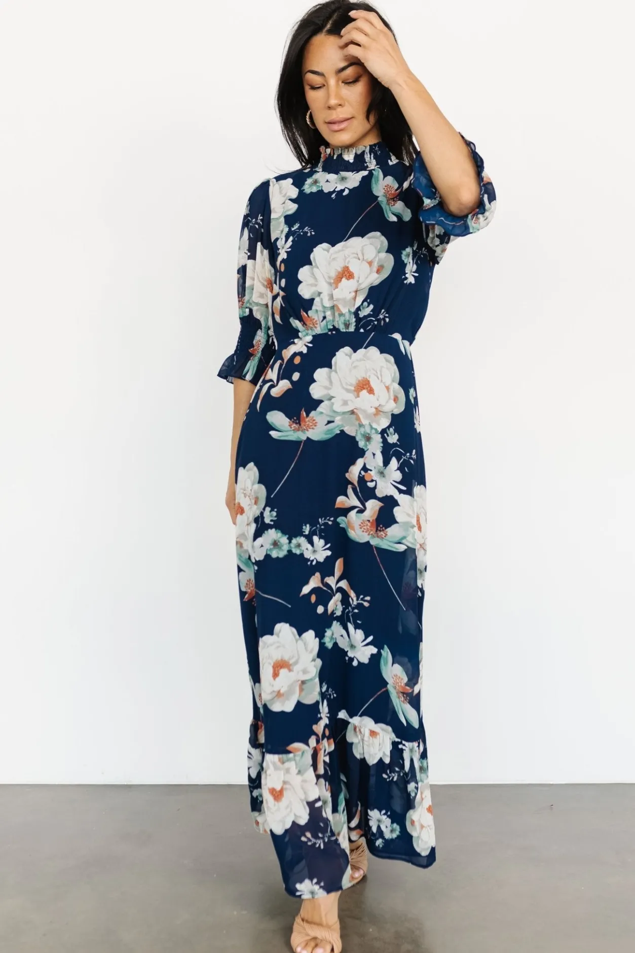 New Baltic Born Marie Mock Neck Maxi Dress | Navy Floral NavyFloral