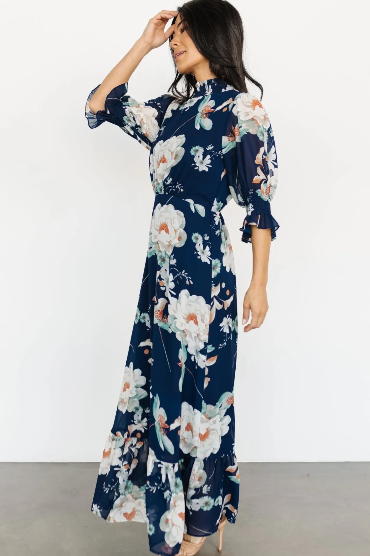 New Baltic Born Marie Mock Neck Maxi Dress | Navy Floral NavyFloral