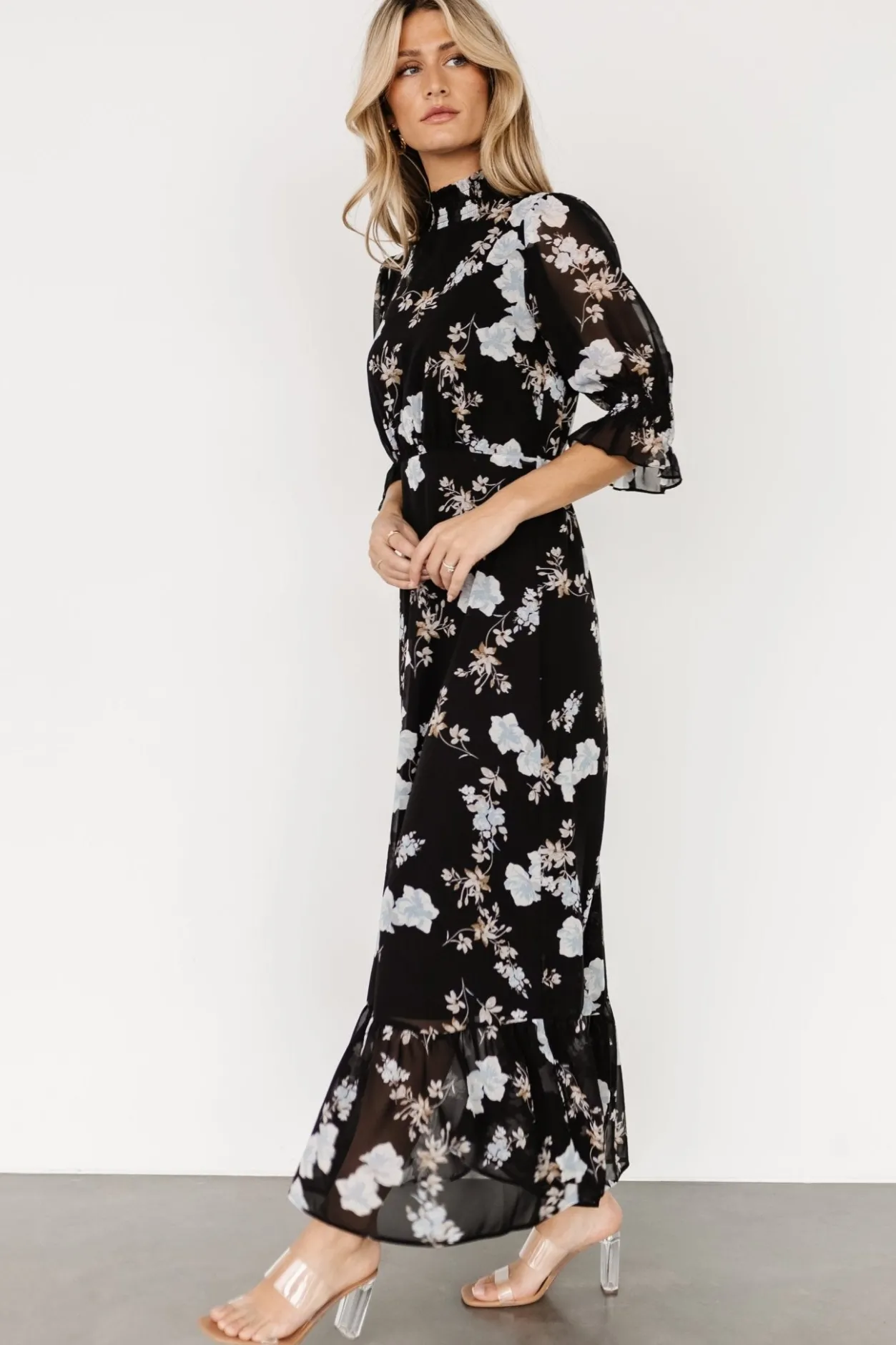 Clearance Baltic Born Marie Mock Neck Maxi Dress | Black Floral BlackFloral