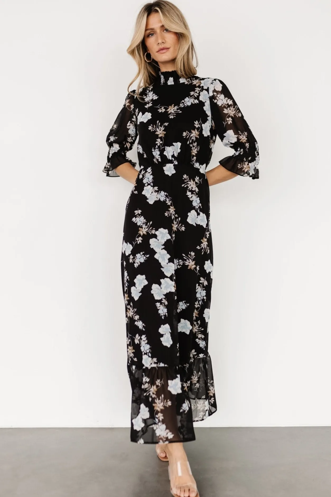 Clearance Baltic Born Marie Mock Neck Maxi Dress | Black Floral BlackFloral
