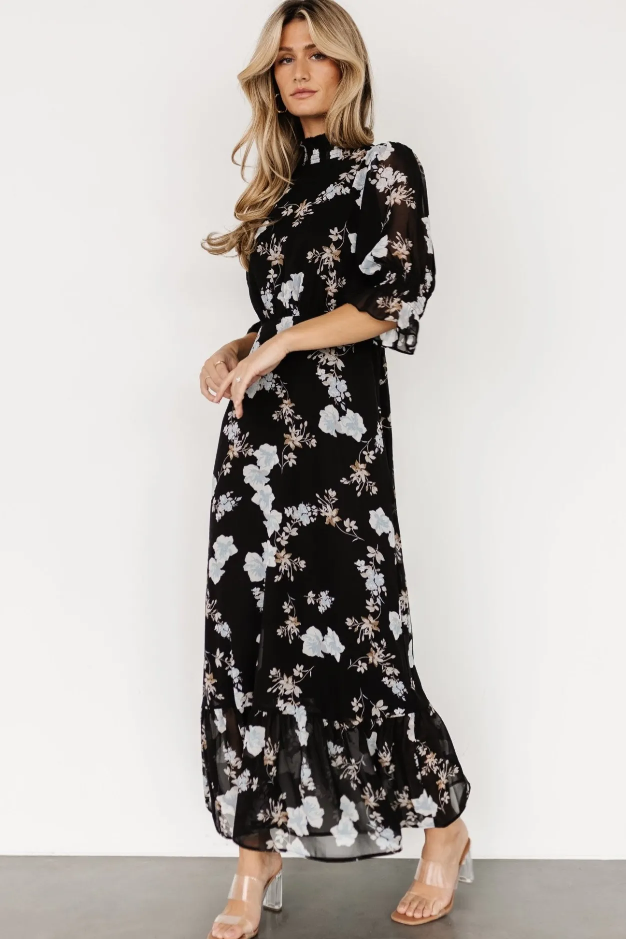 Clearance Baltic Born Marie Mock Neck Maxi Dress | Black Floral BlackFloral