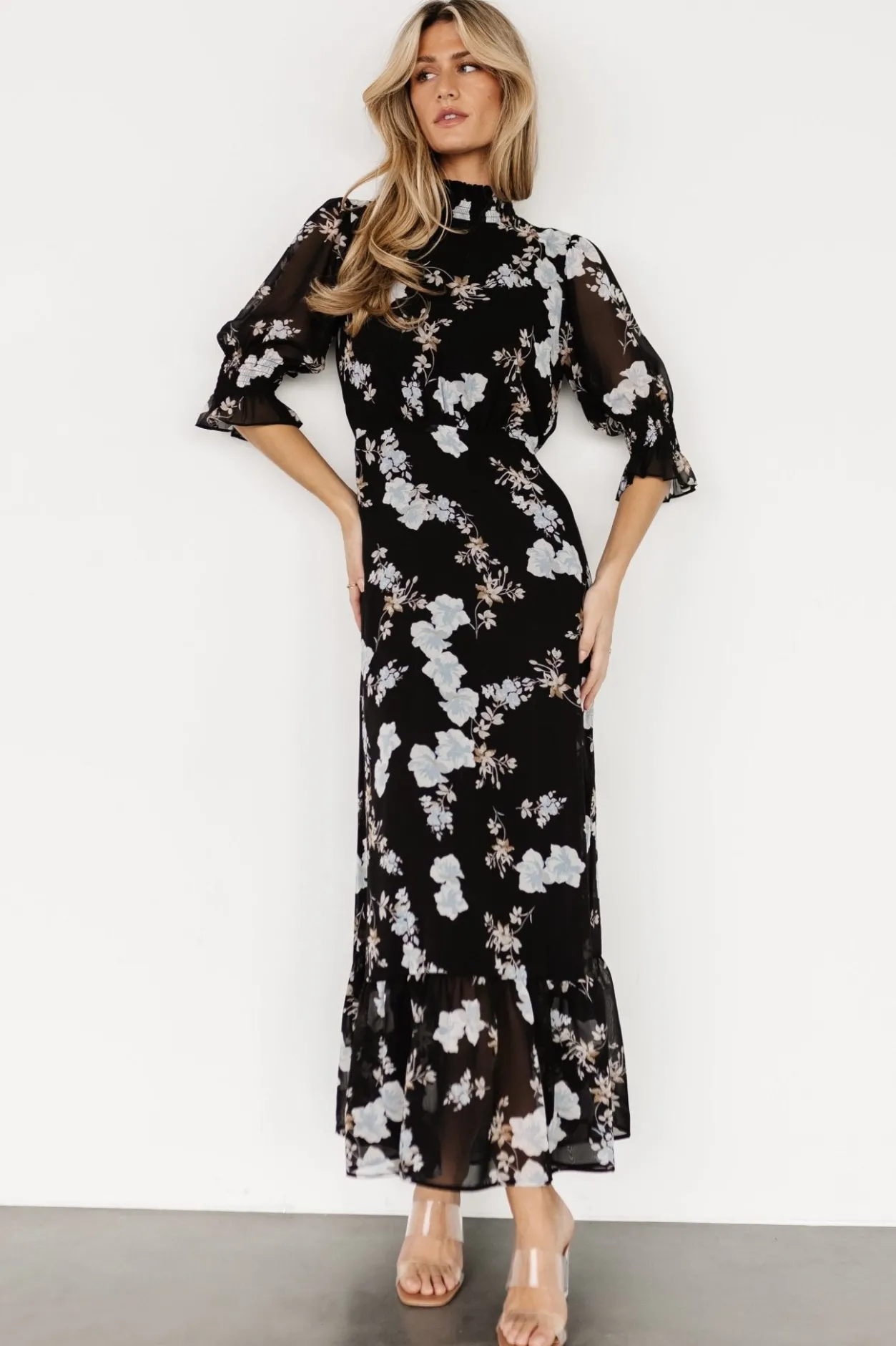 Clearance Baltic Born Marie Mock Neck Maxi Dress | Black Floral BlackFloral