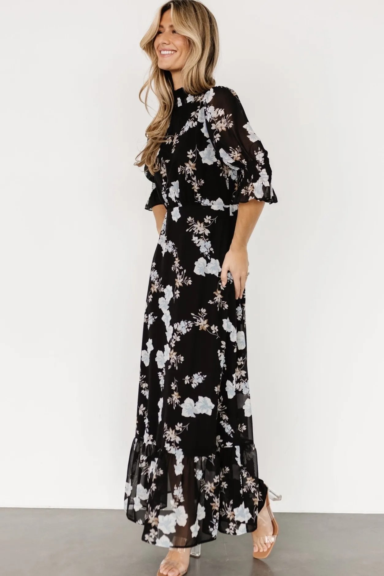 Clearance Baltic Born Marie Mock Neck Maxi Dress | Black Floral BlackFloral