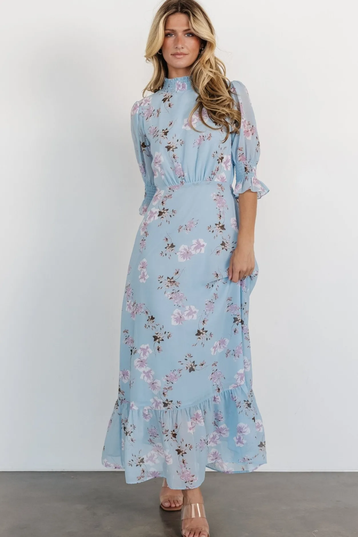 Hot Baltic Born Marie Mock Neck Maxi Dress | Sky Blue Floral SkyBlueFloral