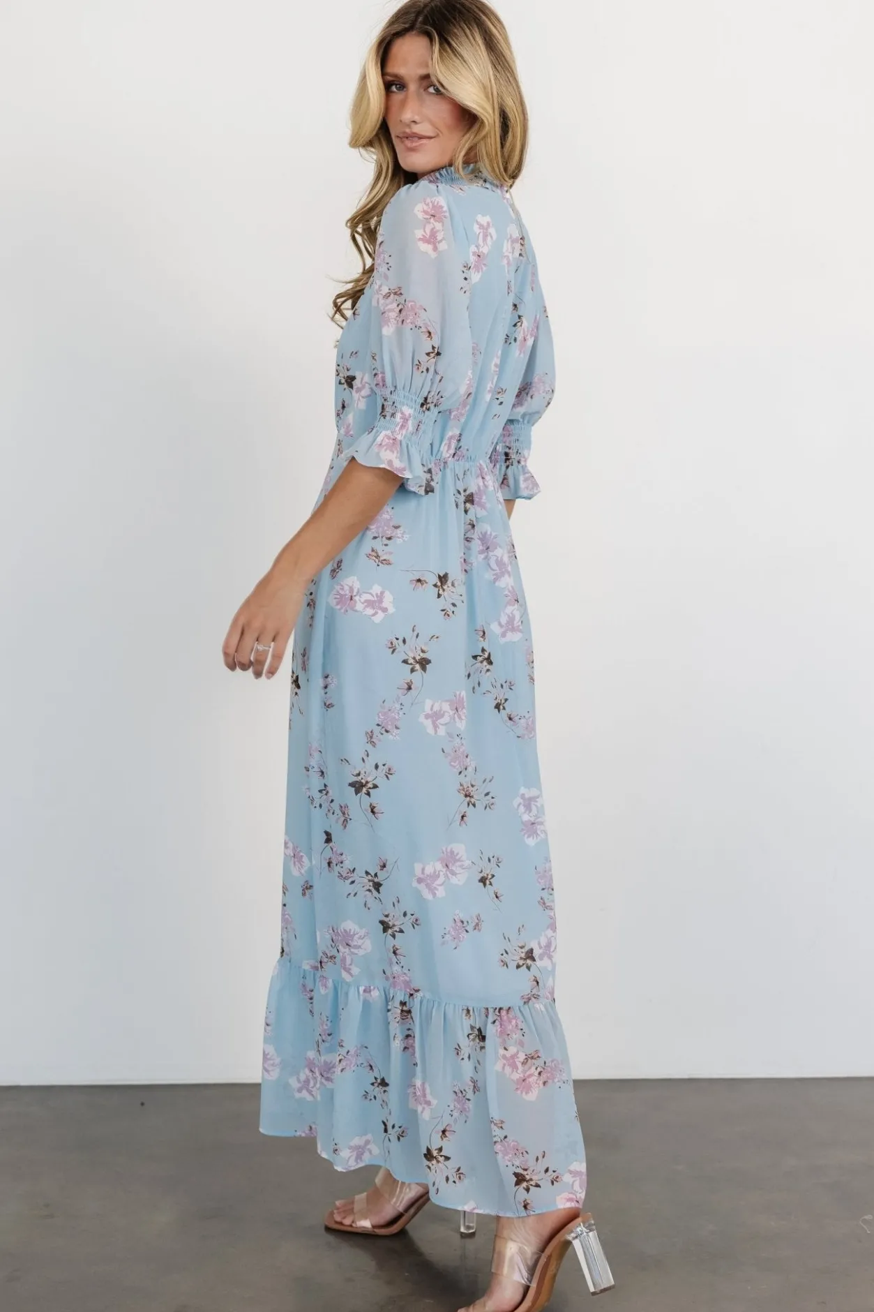 Hot Baltic Born Marie Mock Neck Maxi Dress | Sky Blue Floral SkyBlueFloral