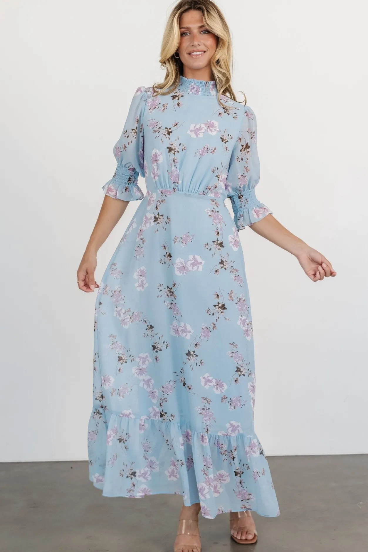 Hot Baltic Born Marie Mock Neck Maxi Dress | Sky Blue Floral SkyBlueFloral