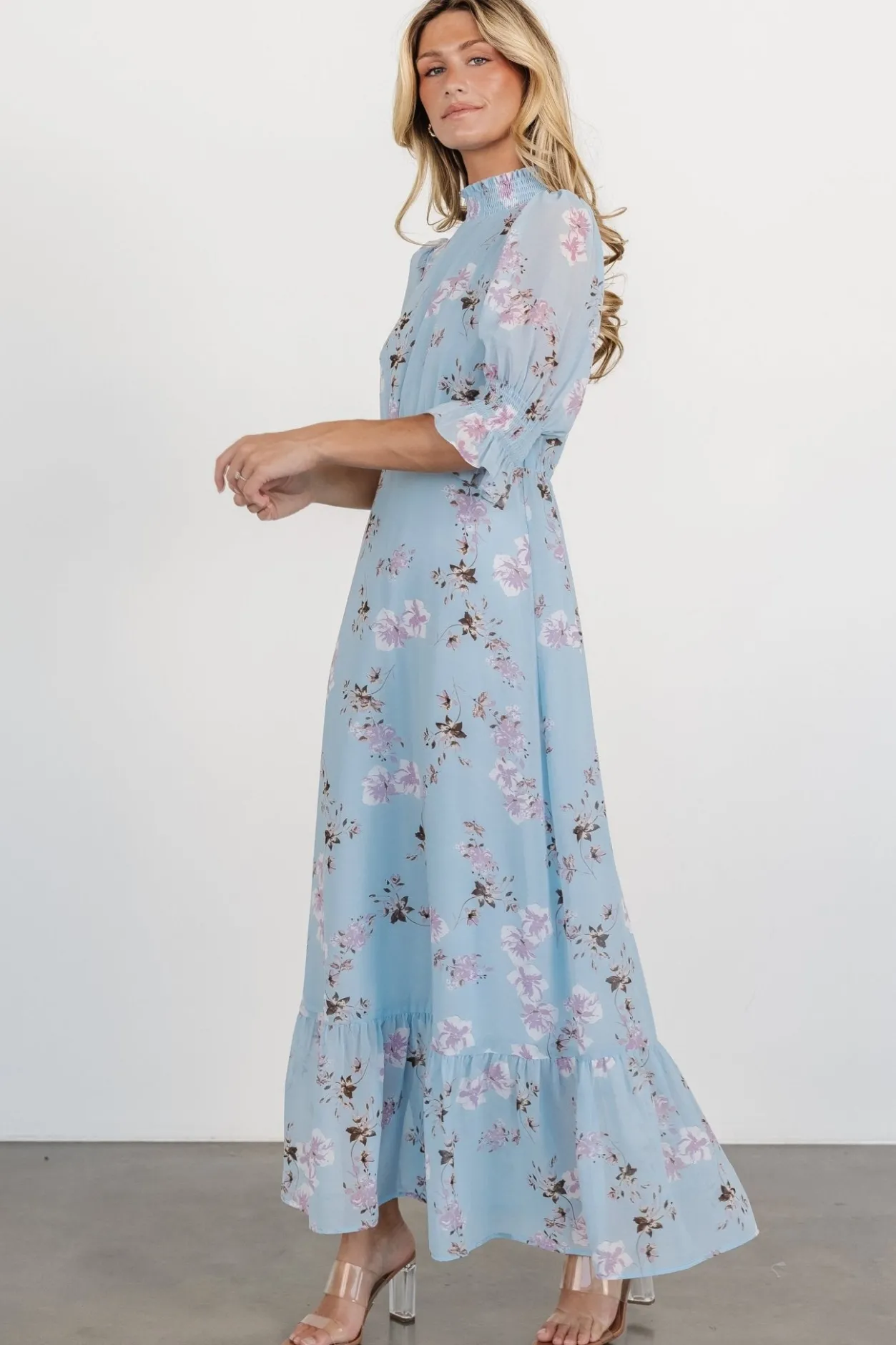 Hot Baltic Born Marie Mock Neck Maxi Dress | Sky Blue Floral SkyBlueFloral