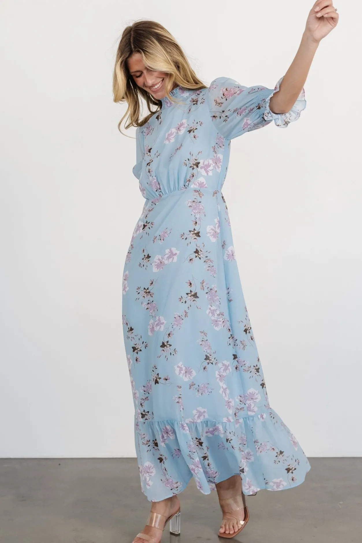 Hot Baltic Born Marie Mock Neck Maxi Dress | Sky Blue Floral SkyBlueFloral