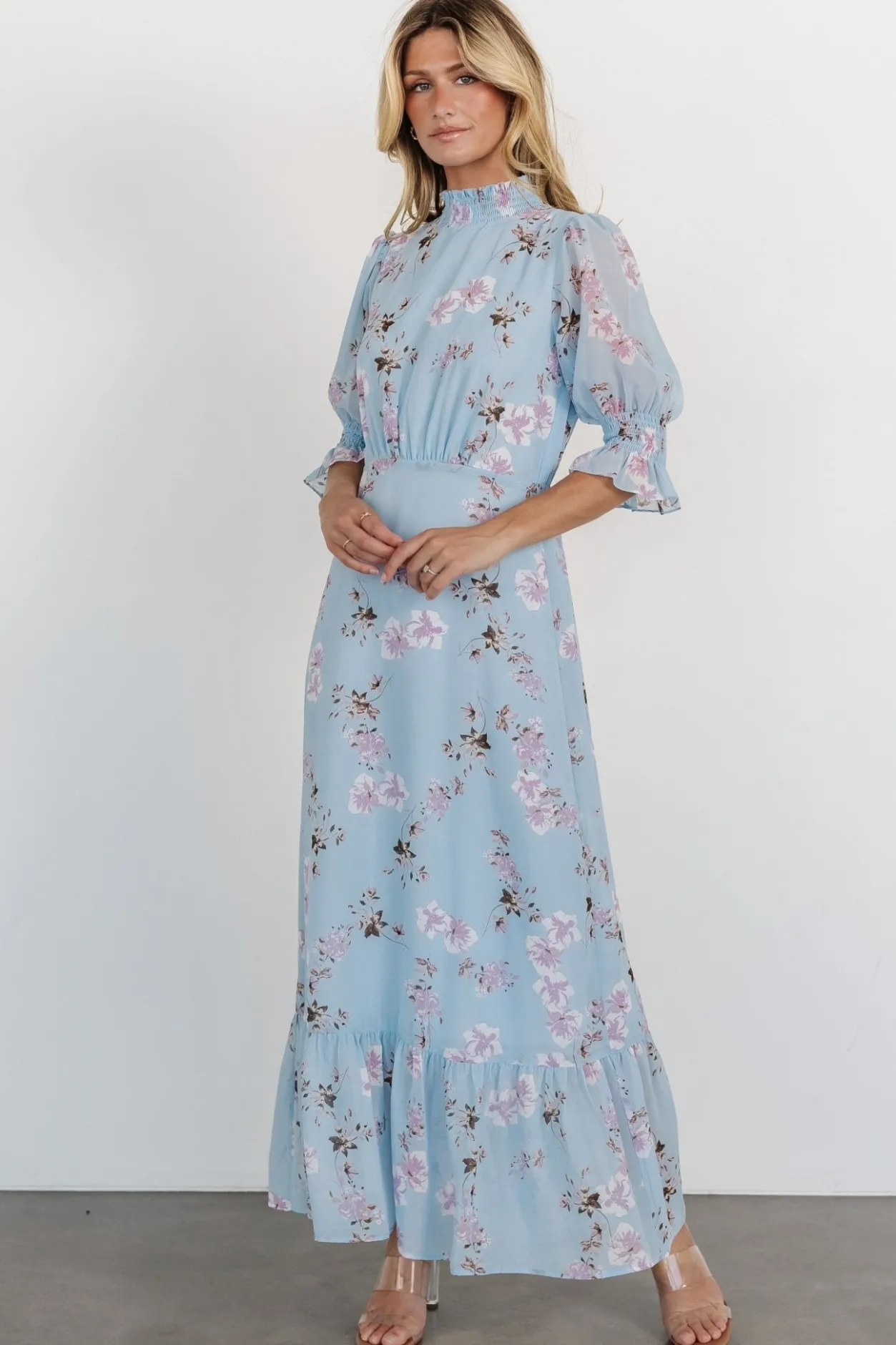 Hot Baltic Born Marie Mock Neck Maxi Dress | Sky Blue Floral SkyBlueFloral