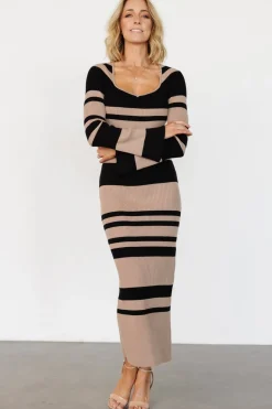 Clearance Baltic Born Marika Ribbed Dress | Camel + Black Stripe Camel+BlackStripe