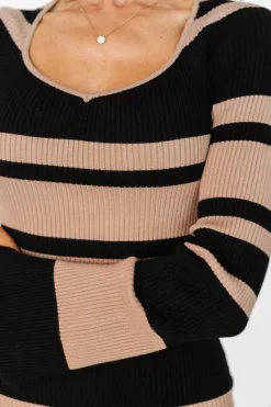 Clearance Baltic Born Marika Ribbed Dress | Camel + Black Stripe Camel+BlackStripe