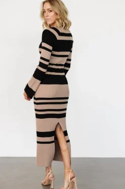 Clearance Baltic Born Marika Ribbed Dress | Camel + Black Stripe Camel+BlackStripe
