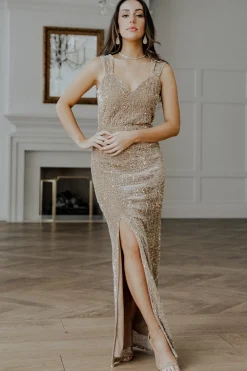 New Baltic Born Marilyn Sequin Maxi Gown | Taupe Iridescent TaupeIridescent