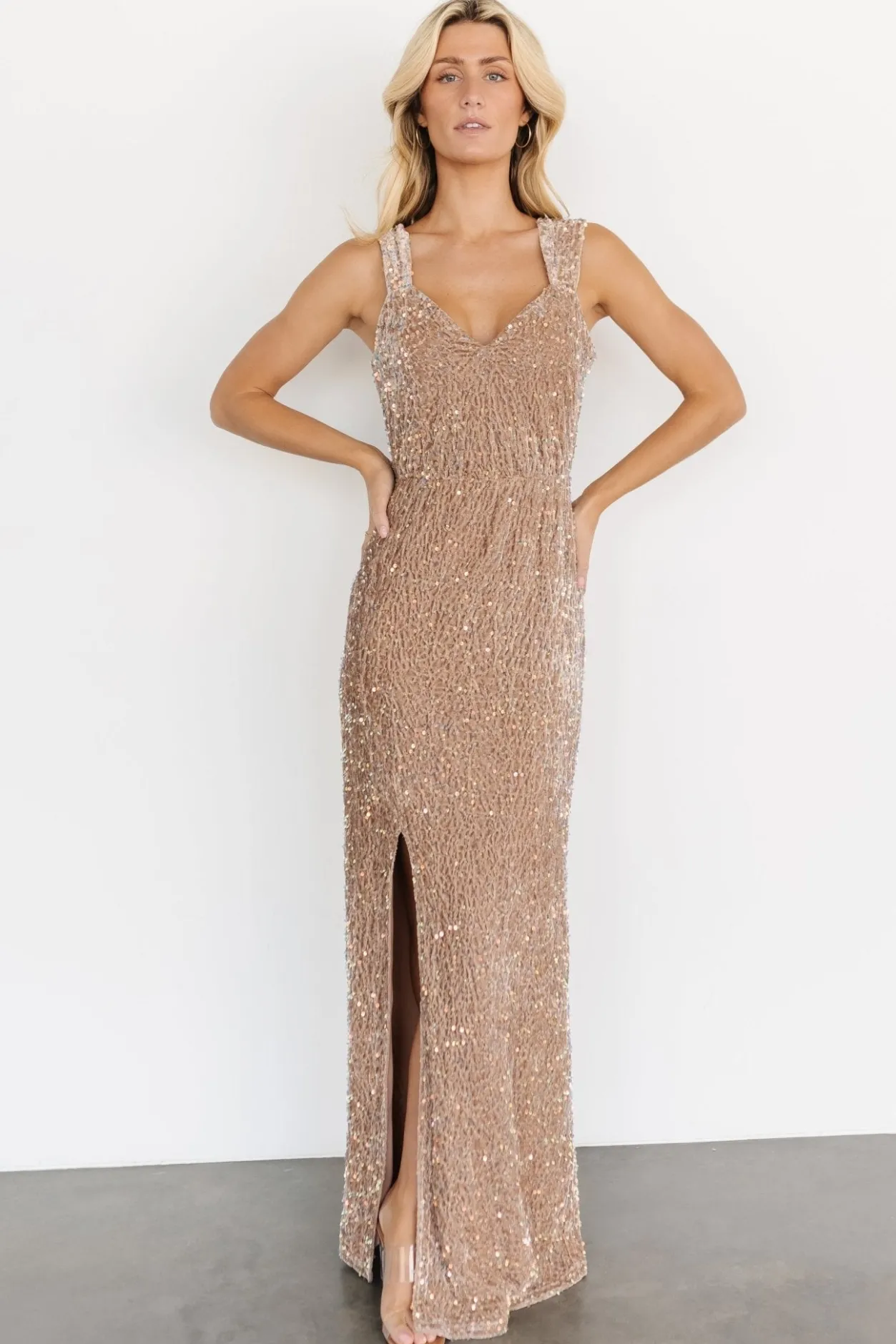 New Baltic Born Marilyn Sequin Maxi Gown | Taupe Iridescent TaupeIridescent