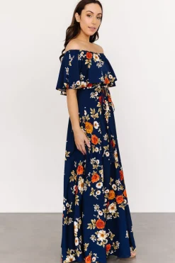 New Baltic Born Marley Off Shoulder Maxi Dress | Navy Floral NavyFloral