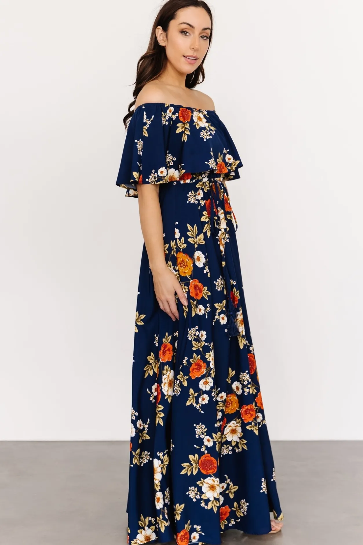 New Baltic Born Marley Off Shoulder Maxi Dress | Navy Floral NavyFloral