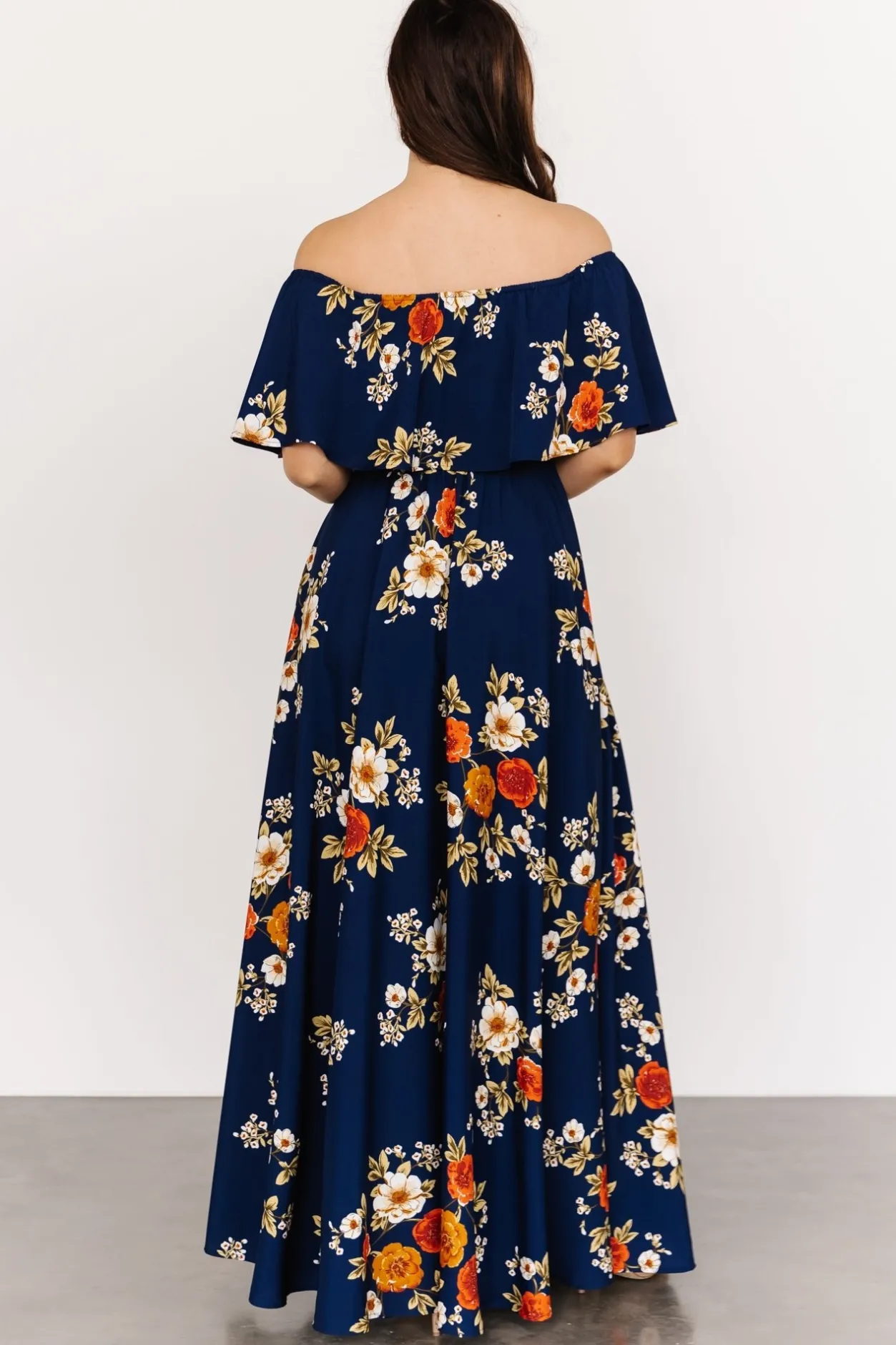 New Baltic Born Marley Off Shoulder Maxi Dress | Navy Floral NavyFloral