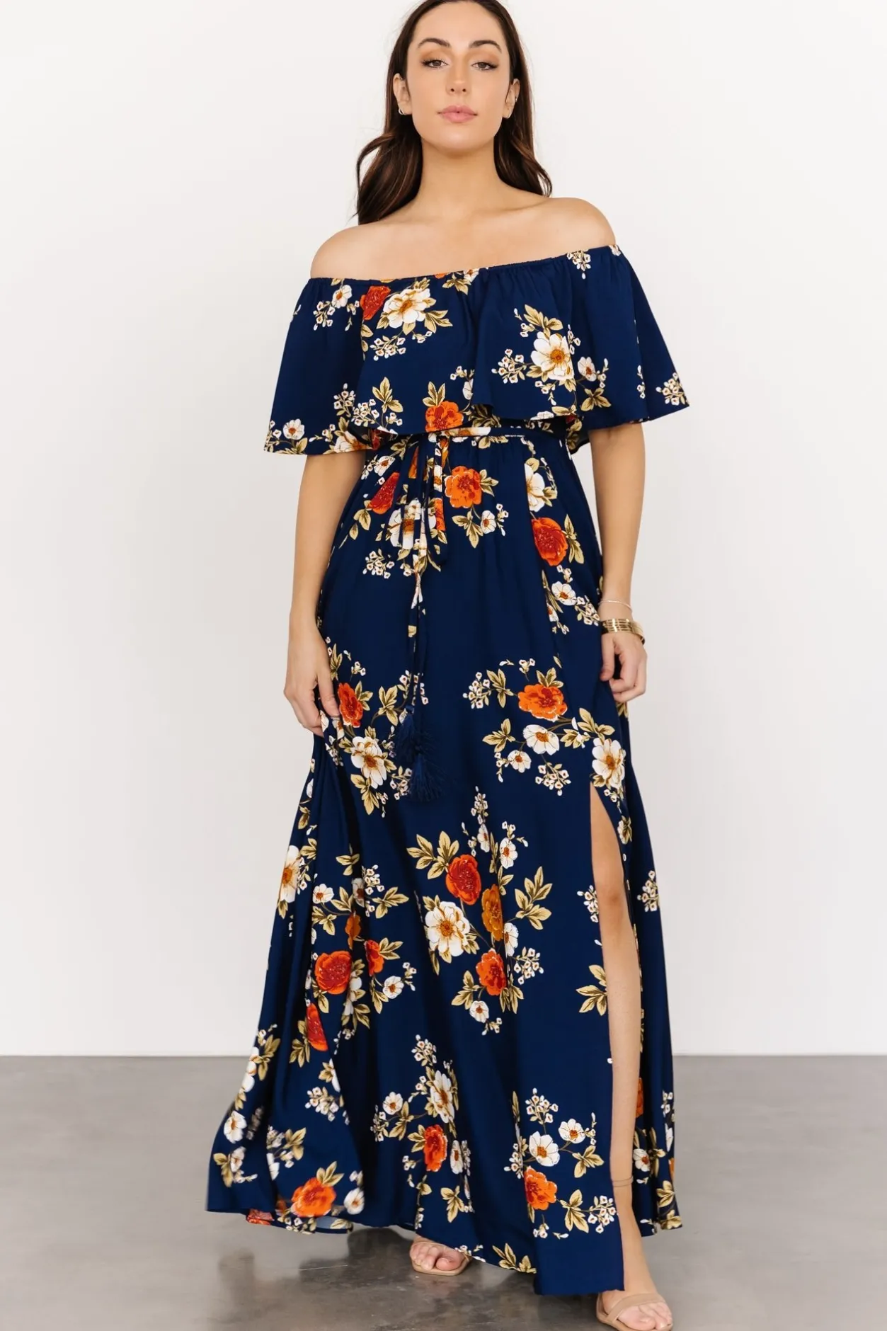 New Baltic Born Marley Off Shoulder Maxi Dress | Navy Floral NavyFloral