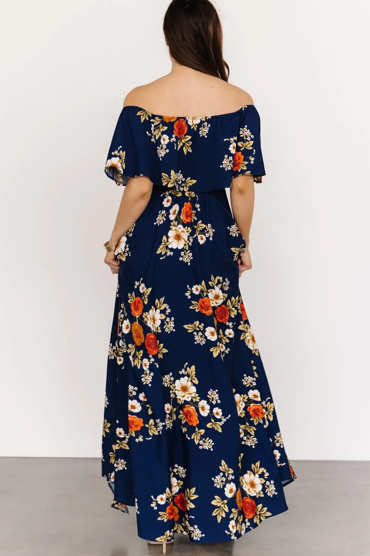 New Baltic Born Marley Off Shoulder Maxi Dress | Navy Floral NavyFloral