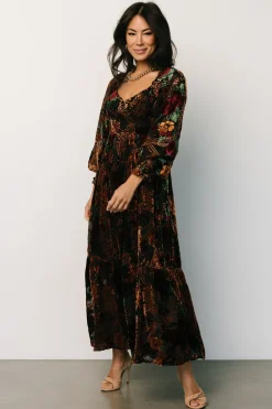 Online Baltic Born Marlow Velvet Embossed Dress | Black Multi BlackMulti